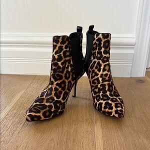 Leopard Print Pointed-Toe Stiletto Ankle Boots - Women